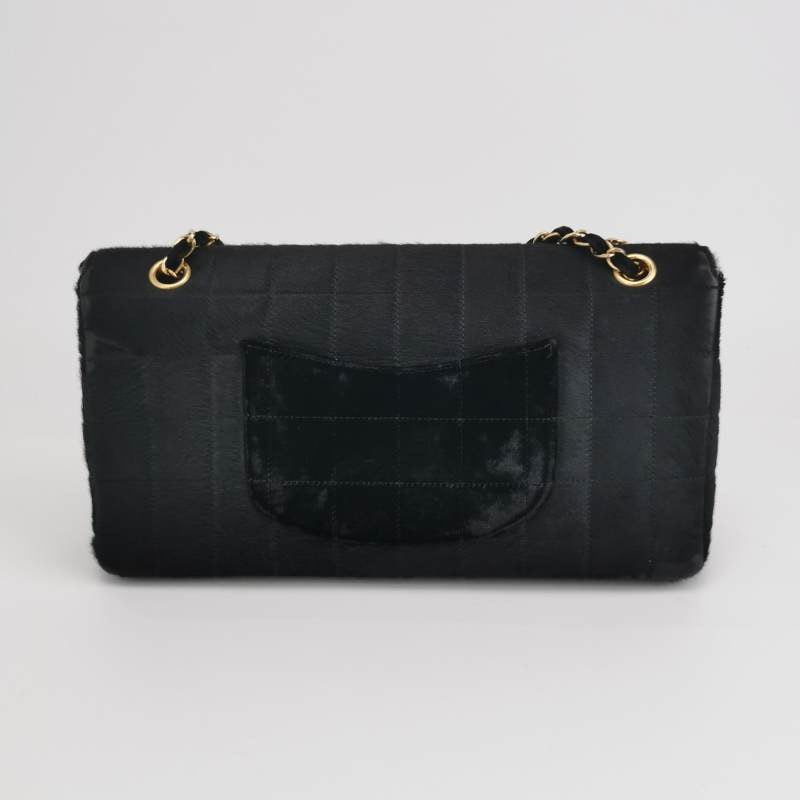 Chanel Large East West Shoulder Bag Rare Black Leather and Pony-style Calfskin