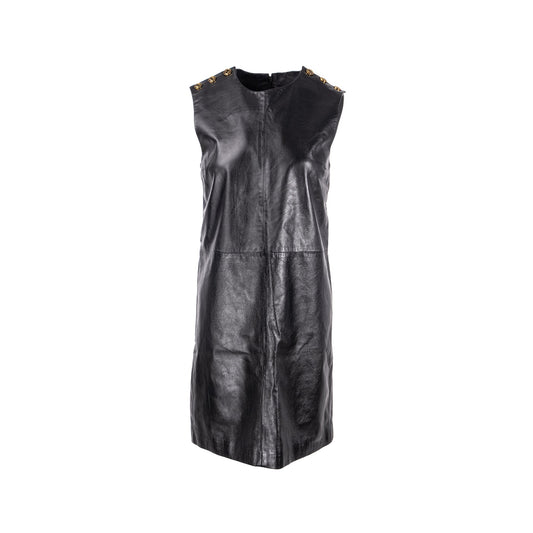 Gucci Size 40 Button Sleeveless Dress Lambskin Black