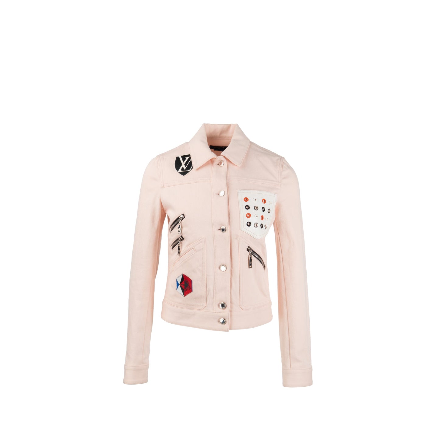 Louis Vuitton Size 36 Embellished Denim Jacket Cotton Light Pink
