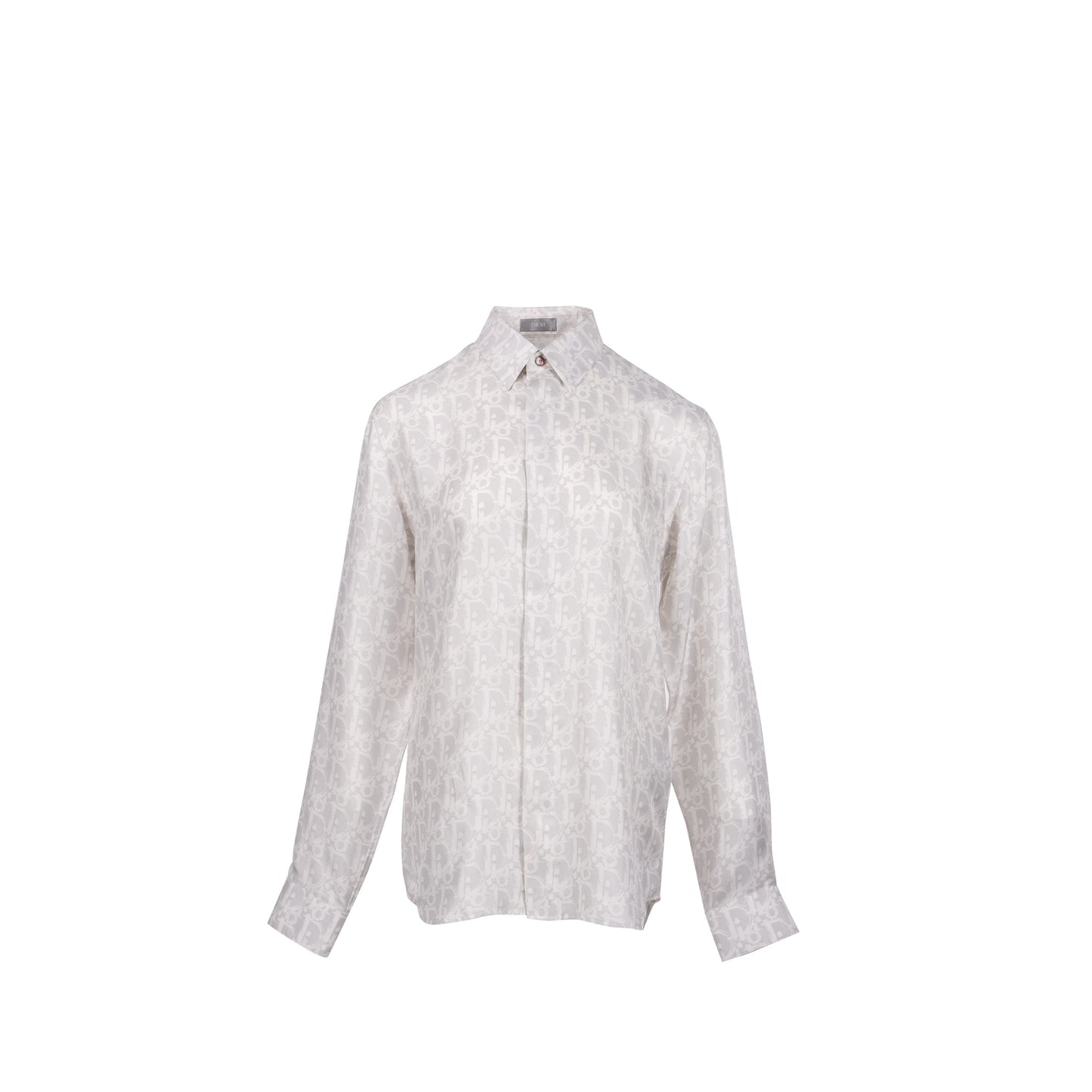 Homme Size 39 Dior Oblique Shirt Silk Light Grey/White