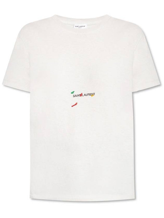 Luxury Saint Laurent Trending 2025 Color Print Short Sleeve T-Shirt Grey