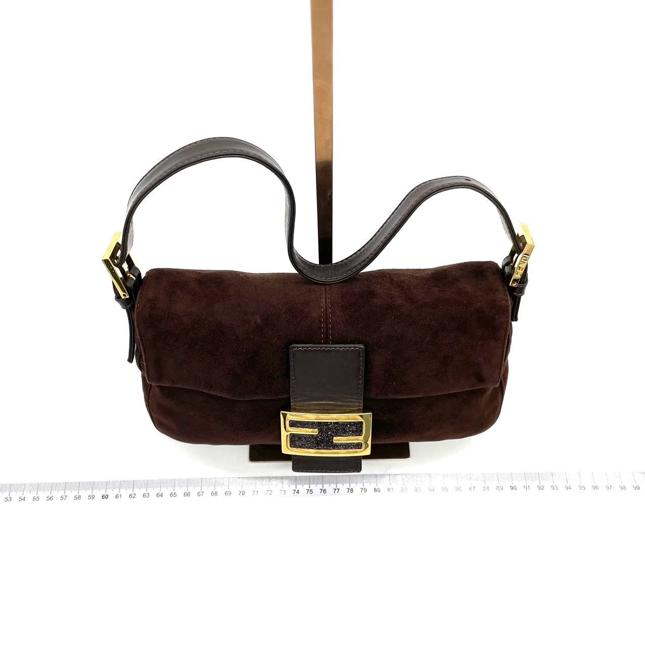 Fendi Baguette Dark Chocolate Brown Suede Leather Shoulder Bag