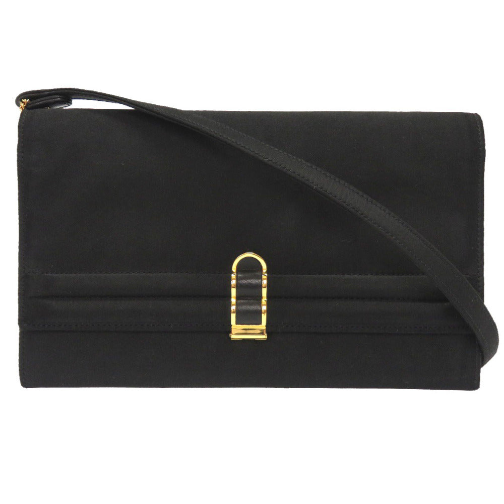 HERMES Shoulder Bag Satin black Cooktail Vintage Women