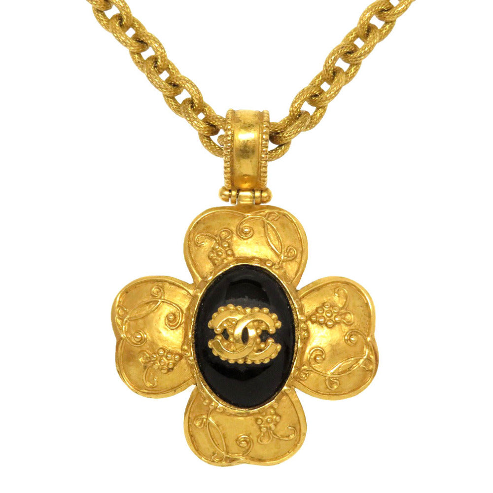 CHANEL Necklace Stone black Vintage COCO Mark Women