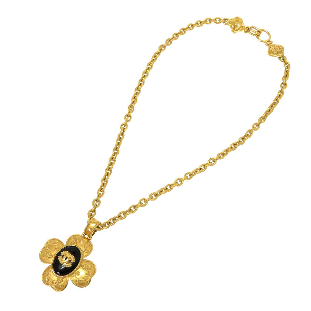 CHANEL Necklace Stone black Vintage COCO Mark Women
