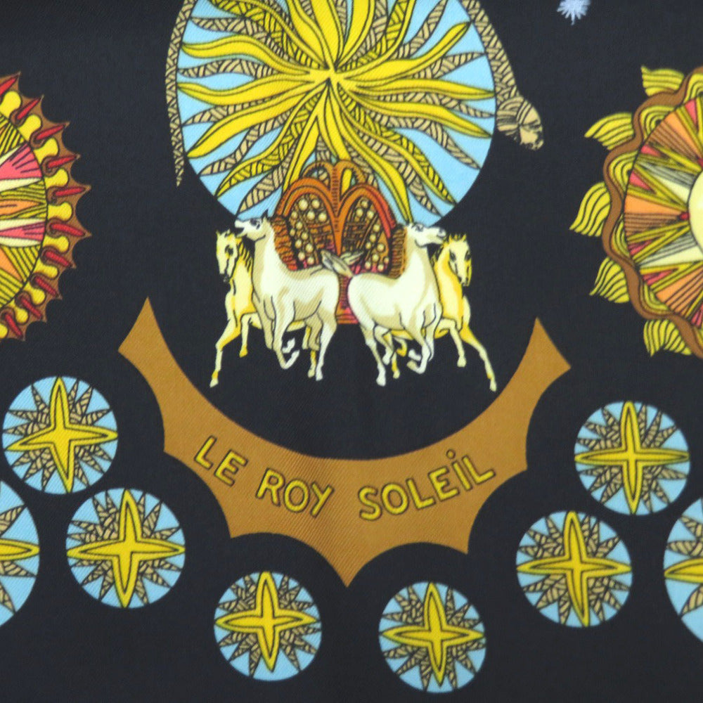 HERMES scarf silk black Carre90 LE ROY SOLEIL Sun King unisex(Unisex)