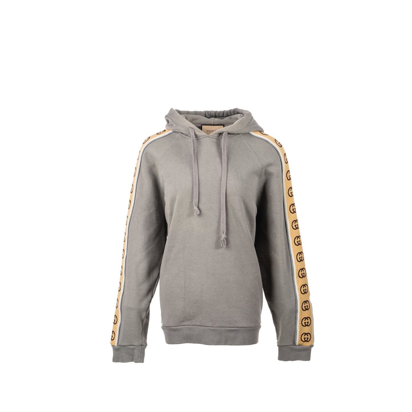 GUCCI Size M Trimmed Hooded Sweatshirt Cotton Grey