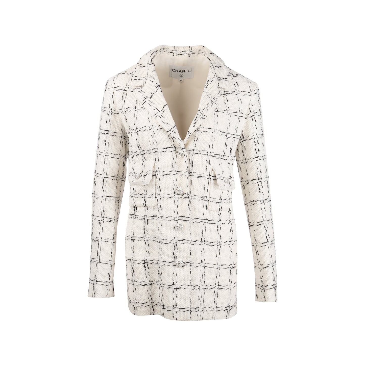 Chanel Size 40 23S Tweed Jacket Cotton White/Black