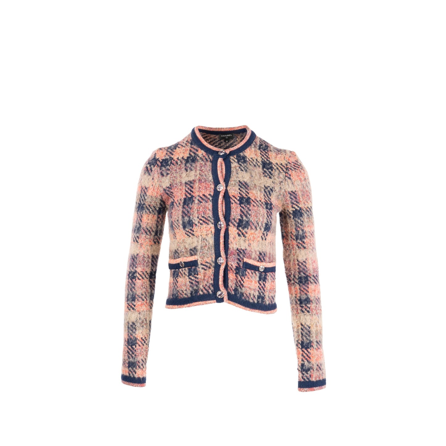 Chanel 22A size 34 coco neige cardigan shearling fur cashmere/wool pink/blue