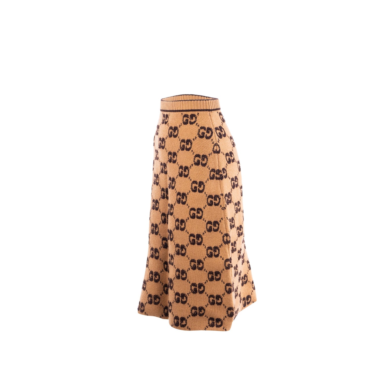 Gucci Size Motif Boucle Jacquard Skirt Wool Brown