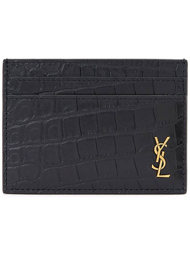 Luxury Saint Laurent Trending 2025 Monogram Logo Crocodile Card Wallet Black