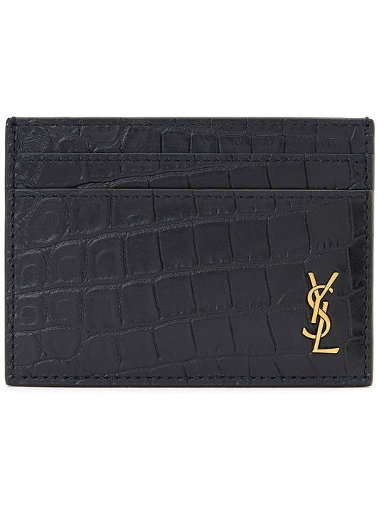 Luxury Saint Laurent Trending 2025 Monogram Logo Crocodile Card Wallet Black