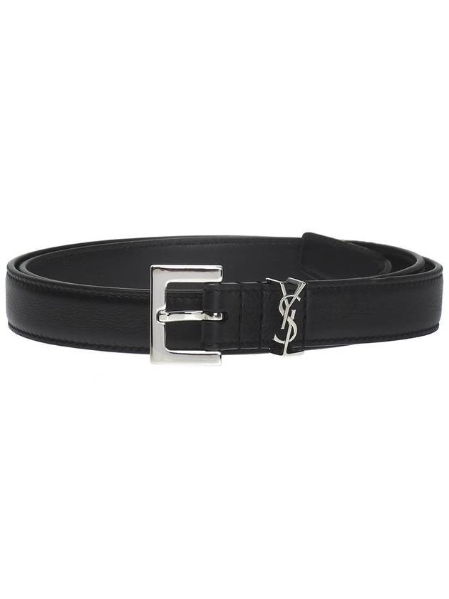 Luxury Saint Laurent Trending 2025 Square Buckle Cassandre Thin Leather Belt Black