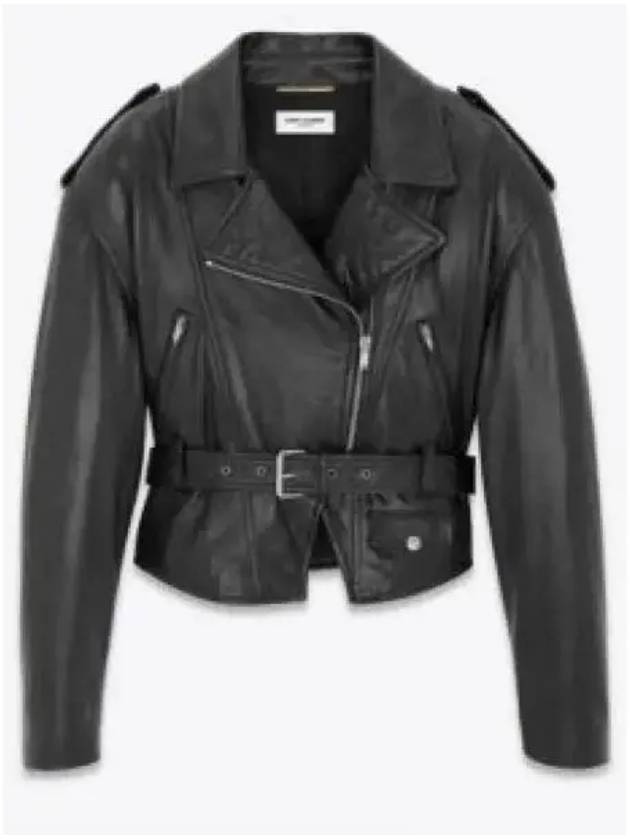 Luxury Saint Laurent Trending 2025 Crop Lambskin Biker Jacket Black