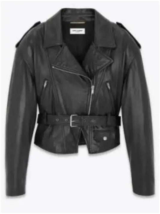 Luxury Saint Laurent Trending 2025 Crop Lambskin Biker Jacket Black