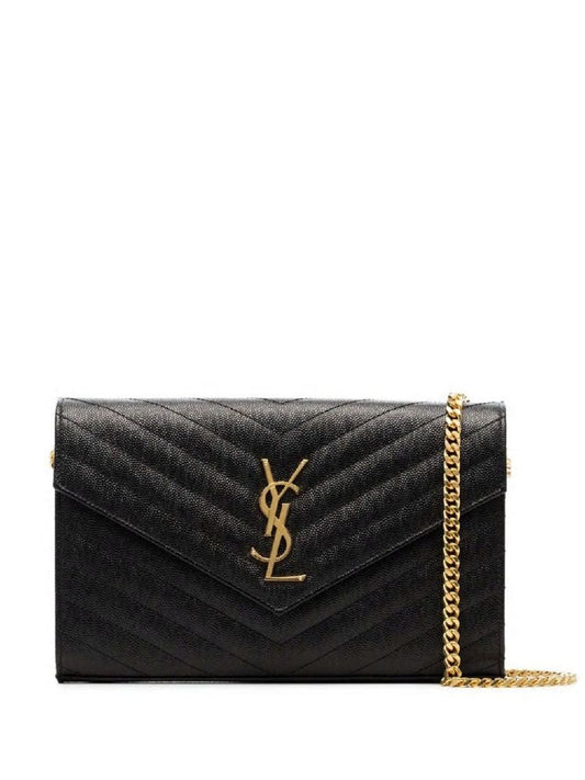 Luxury Saint Laurent Trending 2025 Women's Cassandre Chain Wallet in Black | Size UNICA | 377828BOW01