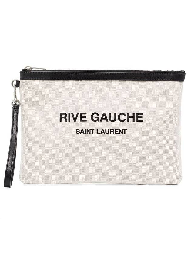 Luxury Saint Laurent Trending 2025 Rive Gauche Zipper Strap Canvas Clutch Bag White