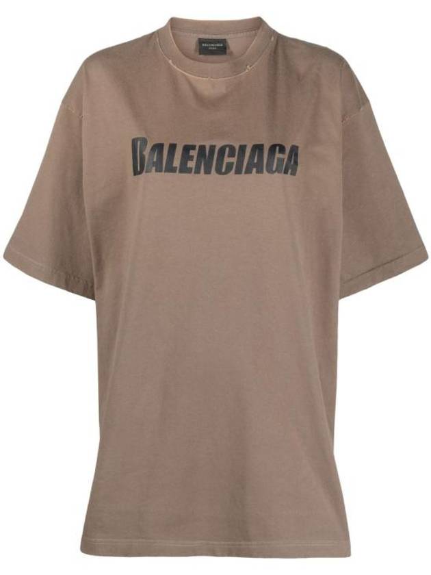 Luxury Balenciaga Trending 2025 Logo Print Short Sleeve T-Shirt Taupe