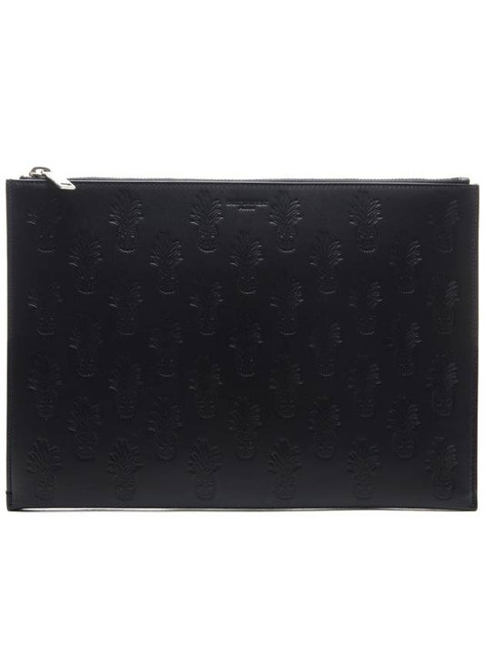 Luxury Saint Laurent Trending 2025 Skull Pineapple Pattern Clutch Bag Black