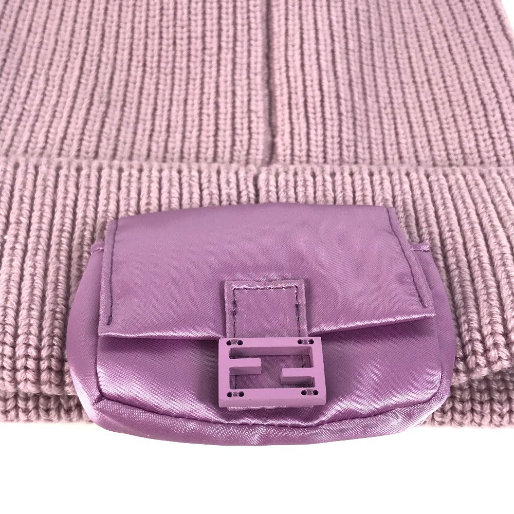 FENDI Knit hat FXQ938 wool purple Bucket bag design Logo with pocket Women