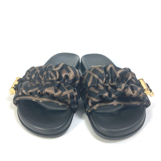 FENDI Sandals 8X8142 polyester Brown Shoes Shower Sandals Pool Sandals Feel Slide Pleated Women 35