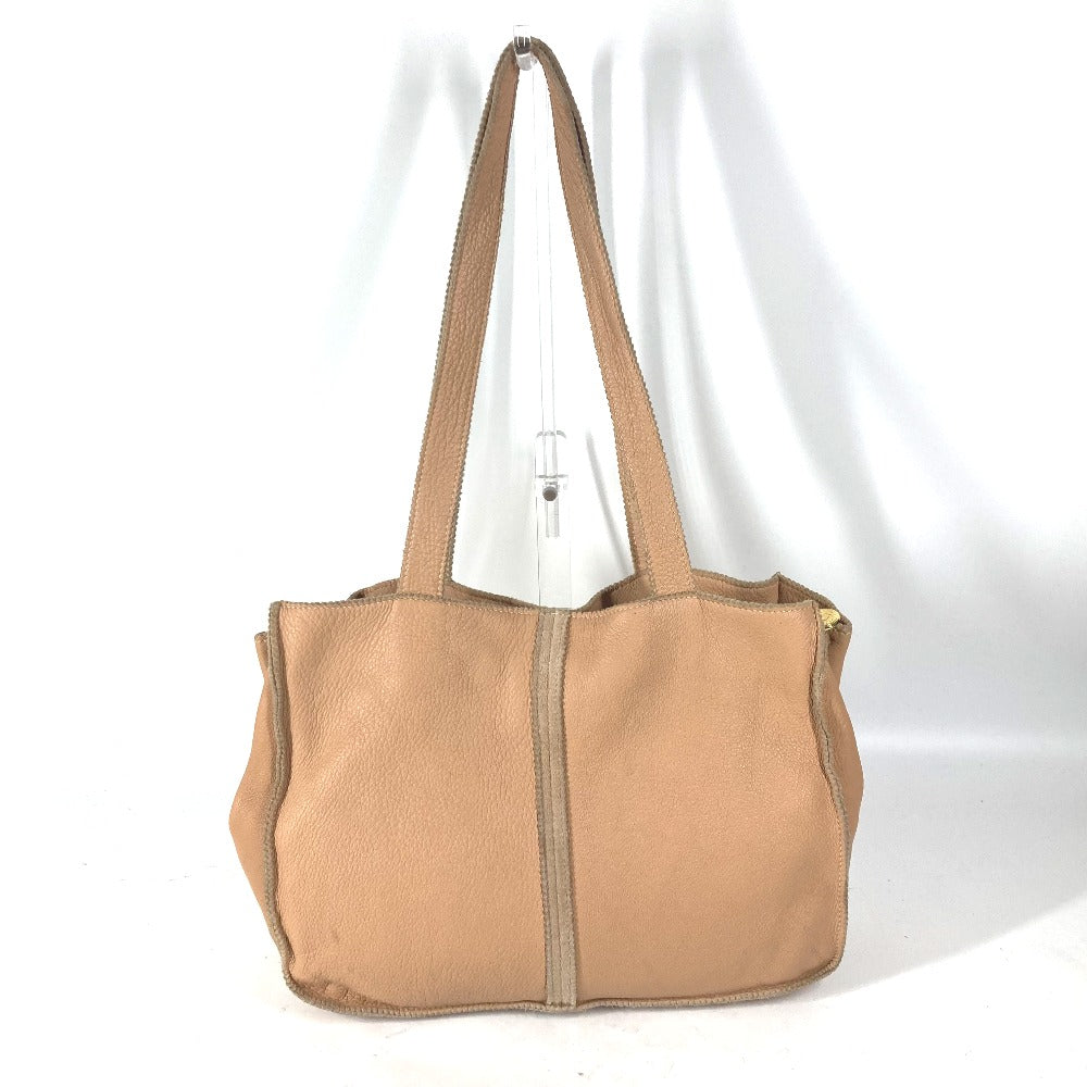 FENDI Tote Bag leather beige vintage Big logo Women