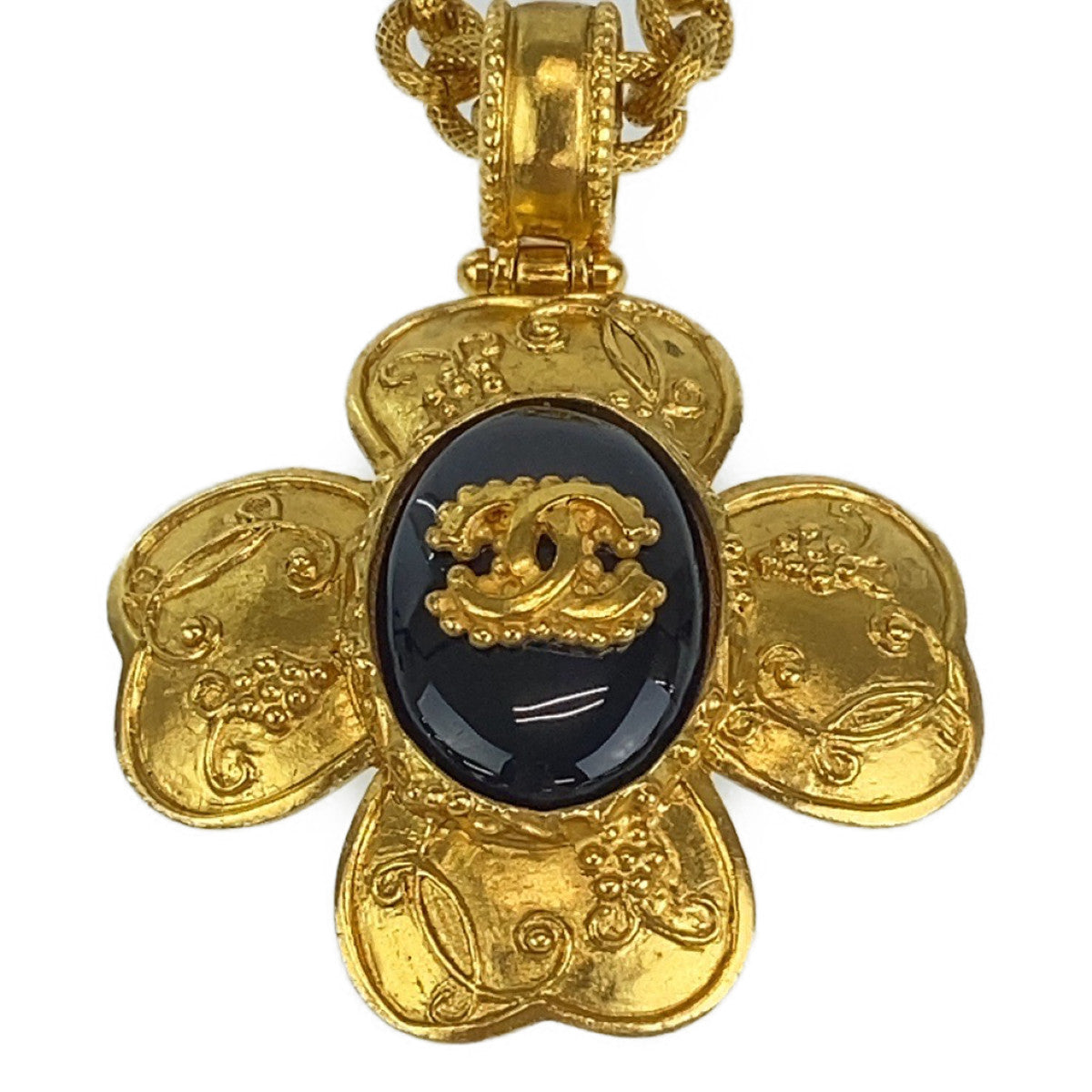 CHANEL Necklace plating Gold black Gripoa Natural Stone COCO Mark