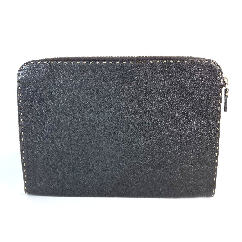 FENDI Clutch bag leather Dark brown bag pouch Celeria mens