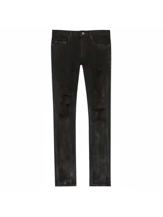 Luxury Saint Laurent Trending 2025 Men's Stain Effect Denim Skinny Jeans Black
