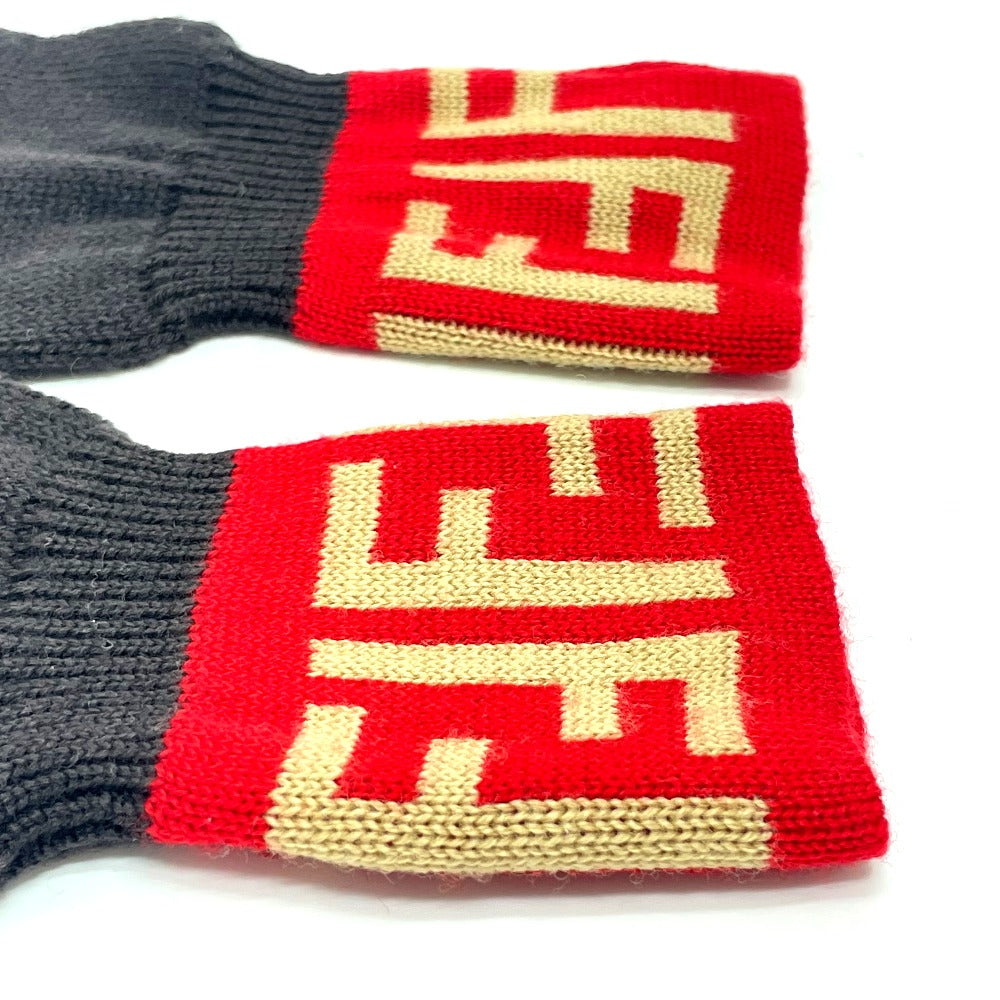 FENDI Glove wool Brown typex red Zucca Glove Women 8