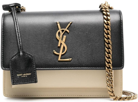 Luxury Saint Laurent Trending 2025 Women's Logo Plaque Panelled Leather Crossbody Bag in Nero/Burro | 441972D42EW1089