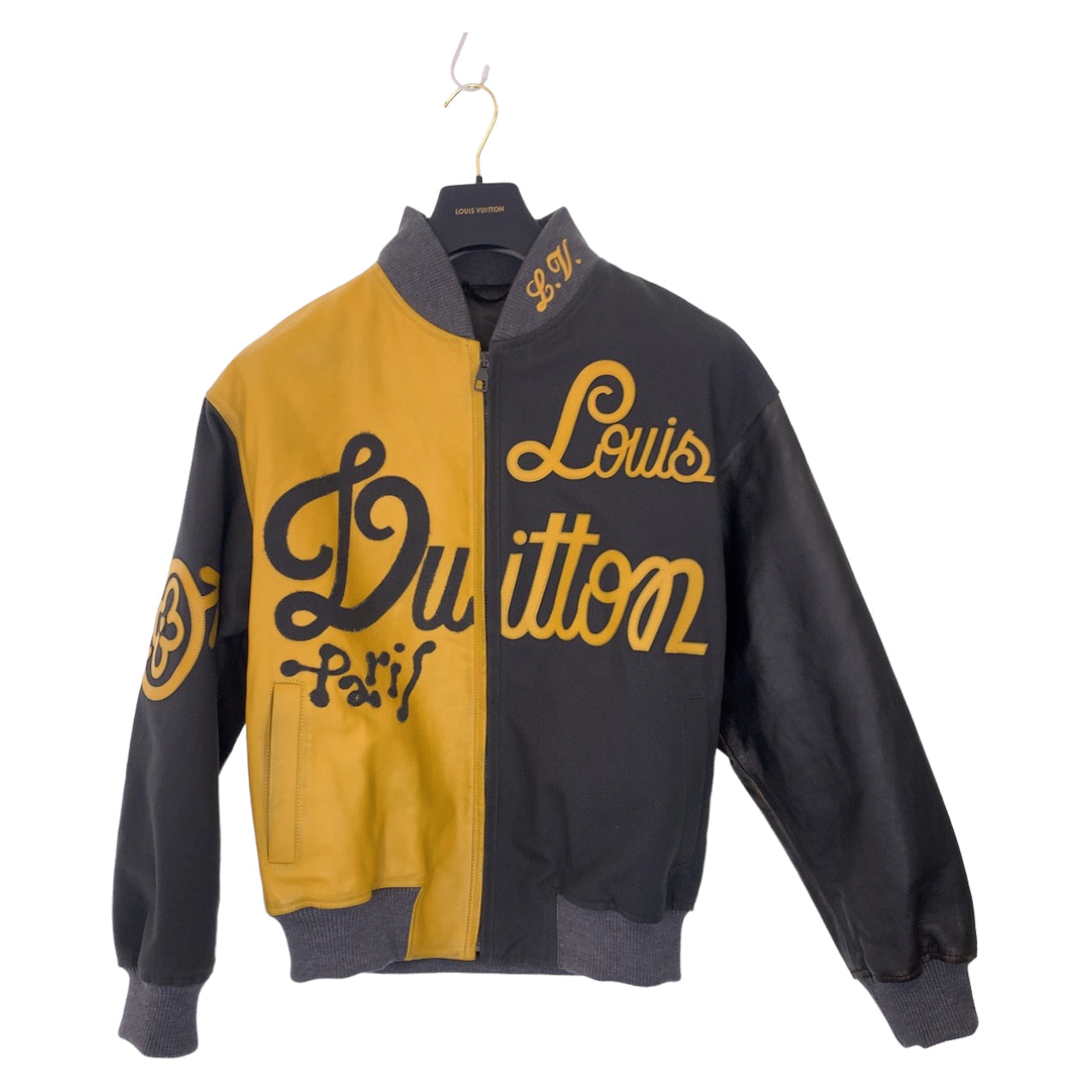 LOUIS VUITTON Riders jacket RM231 XS0 HOL76E Leather, Canvas Yellow gray Stadium jacket, leather jacket, rider jacket Mixed canvas leather bomber bicolor zip-up jacket mens 48