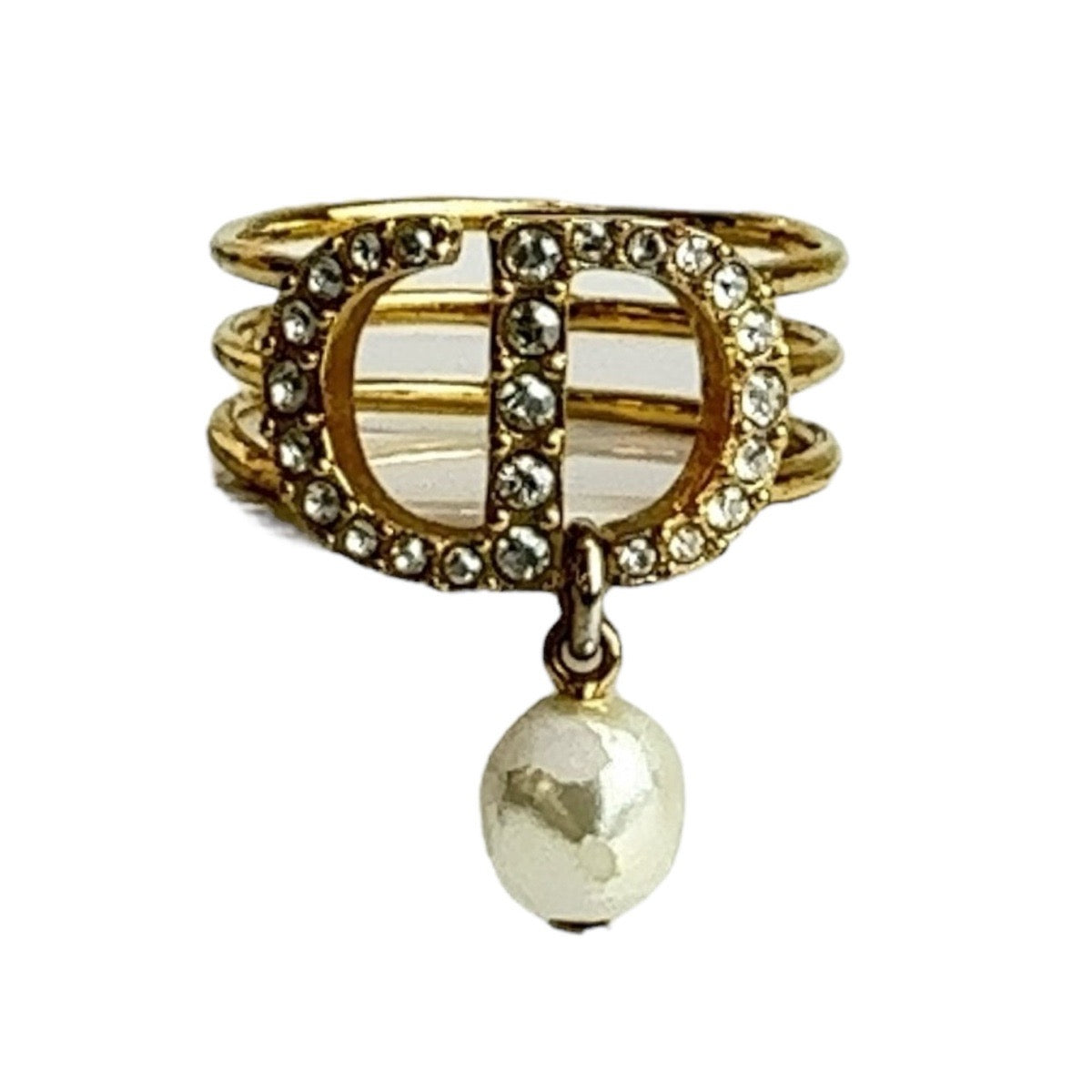 Dior Ring Metal, Rhinestone gold Ring Rhinestone Pearl Women M