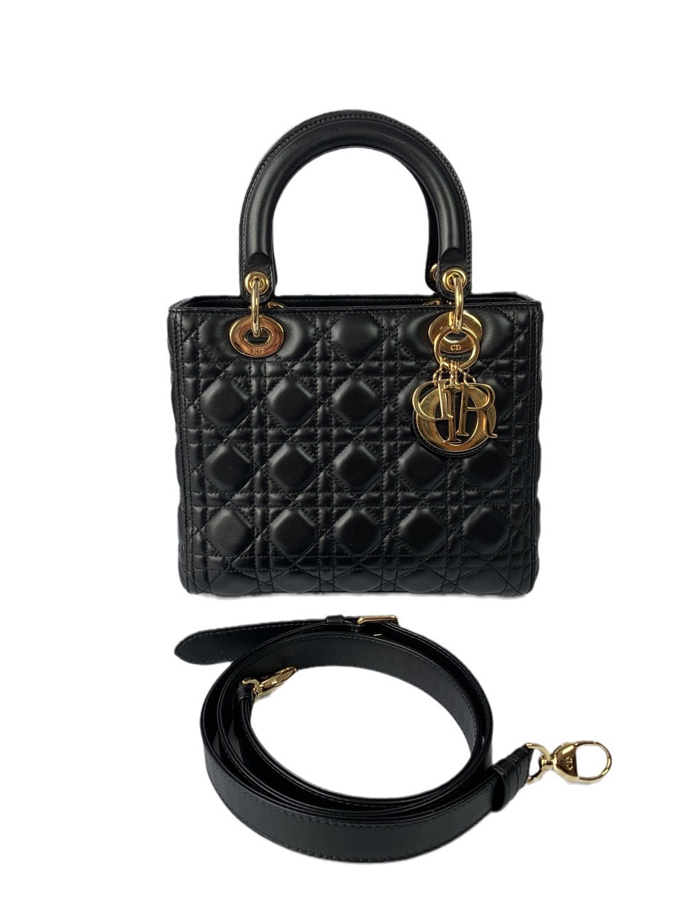 Lady Dior Medium Black Cannage Lambskin Leather Gold Hardware