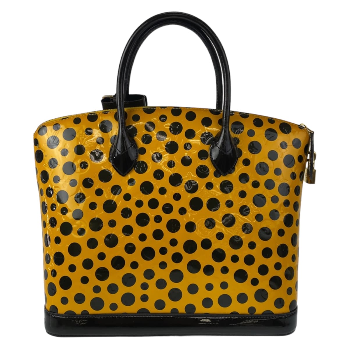 LOUIS VUITTON Handbag M91398 Patent leather Yellow Black Gold Metal Monogram Vernis LockitMM Yayoi Kusama