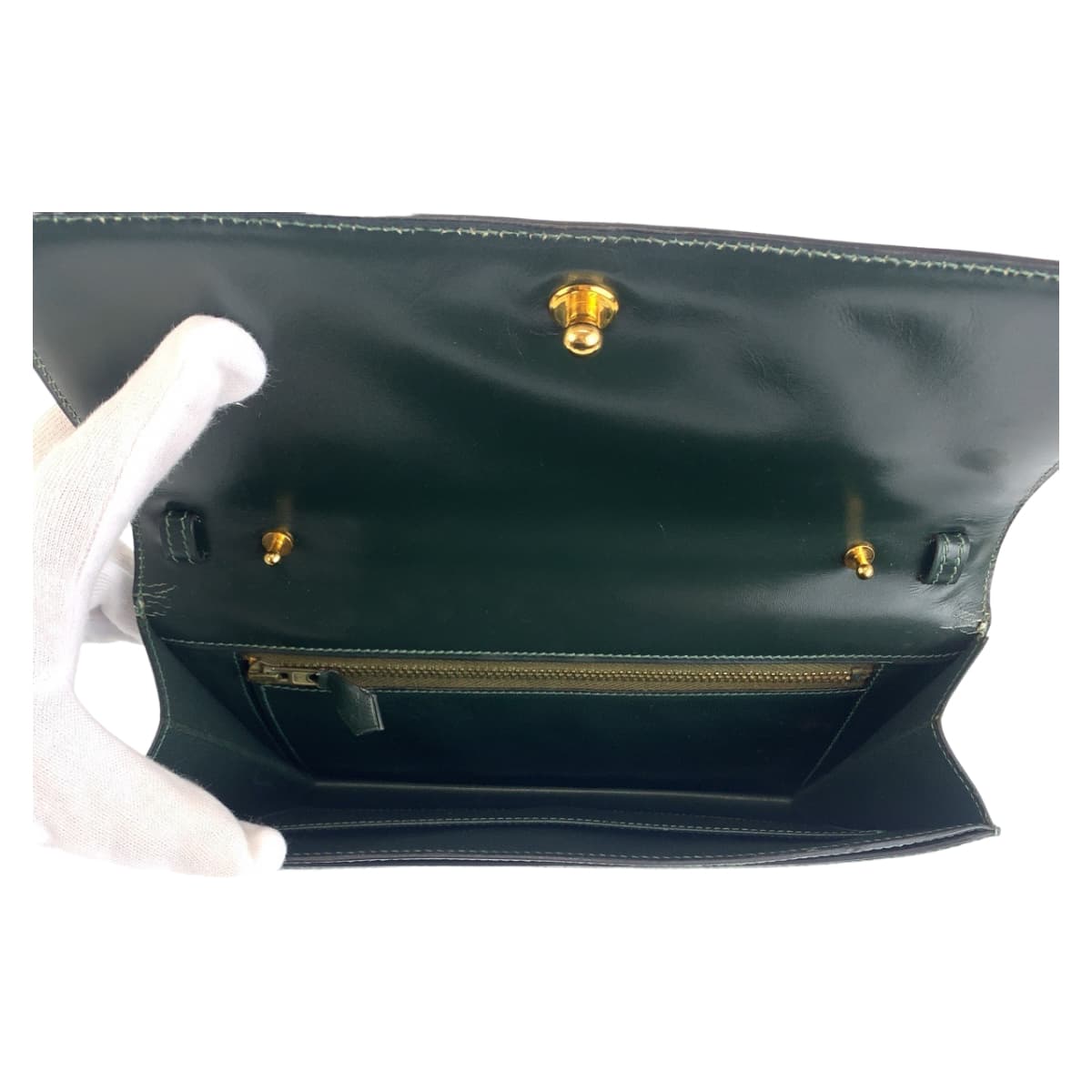 HERMES Shoulder Bag Box scarf Green GoldMetal Tassel