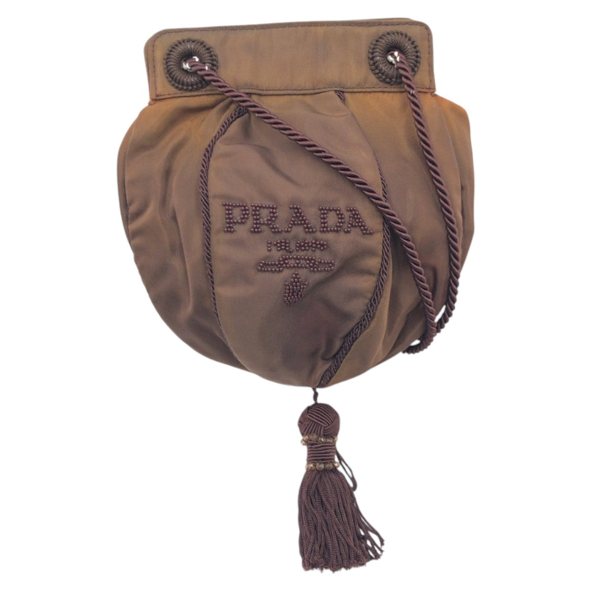 PRADA Shoulder Bag Nylon Brown Beads logo Women