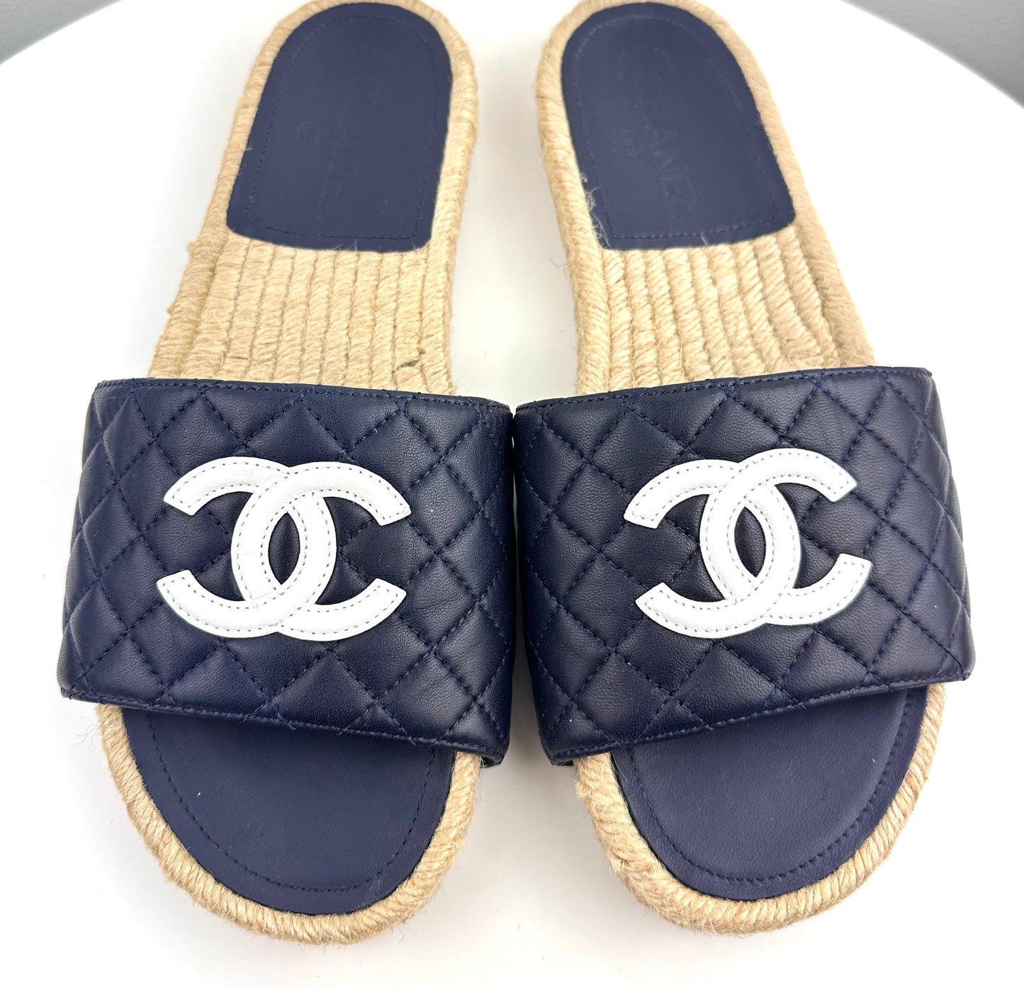 Chanel Leather CC Navy sandals