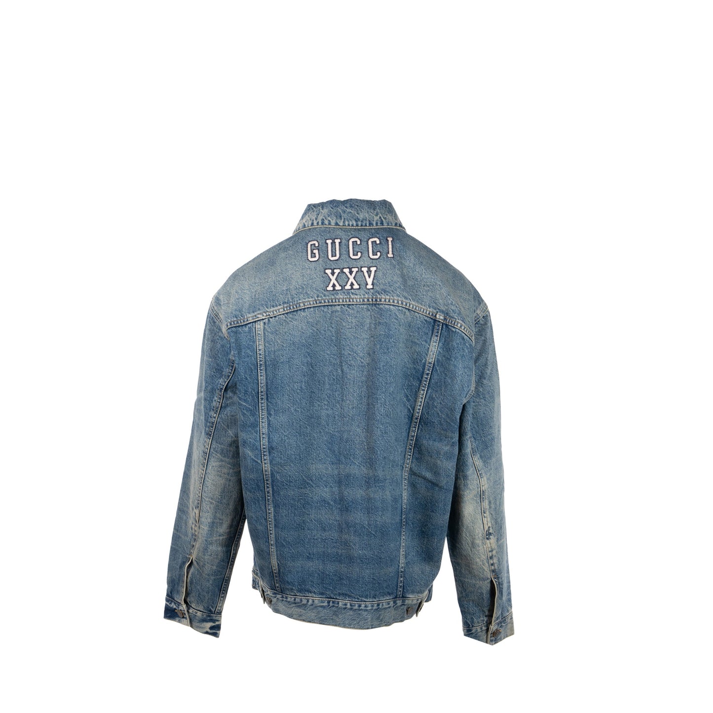 Gucci Size 46 Embroidered Logo Limited Edition Denim Jacket Cotton Blue