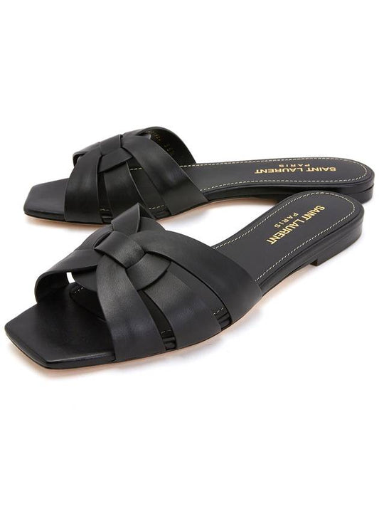 Luxury Saint Laurent Trending 2025 Tribute Smooth Leather Flat Mules Black