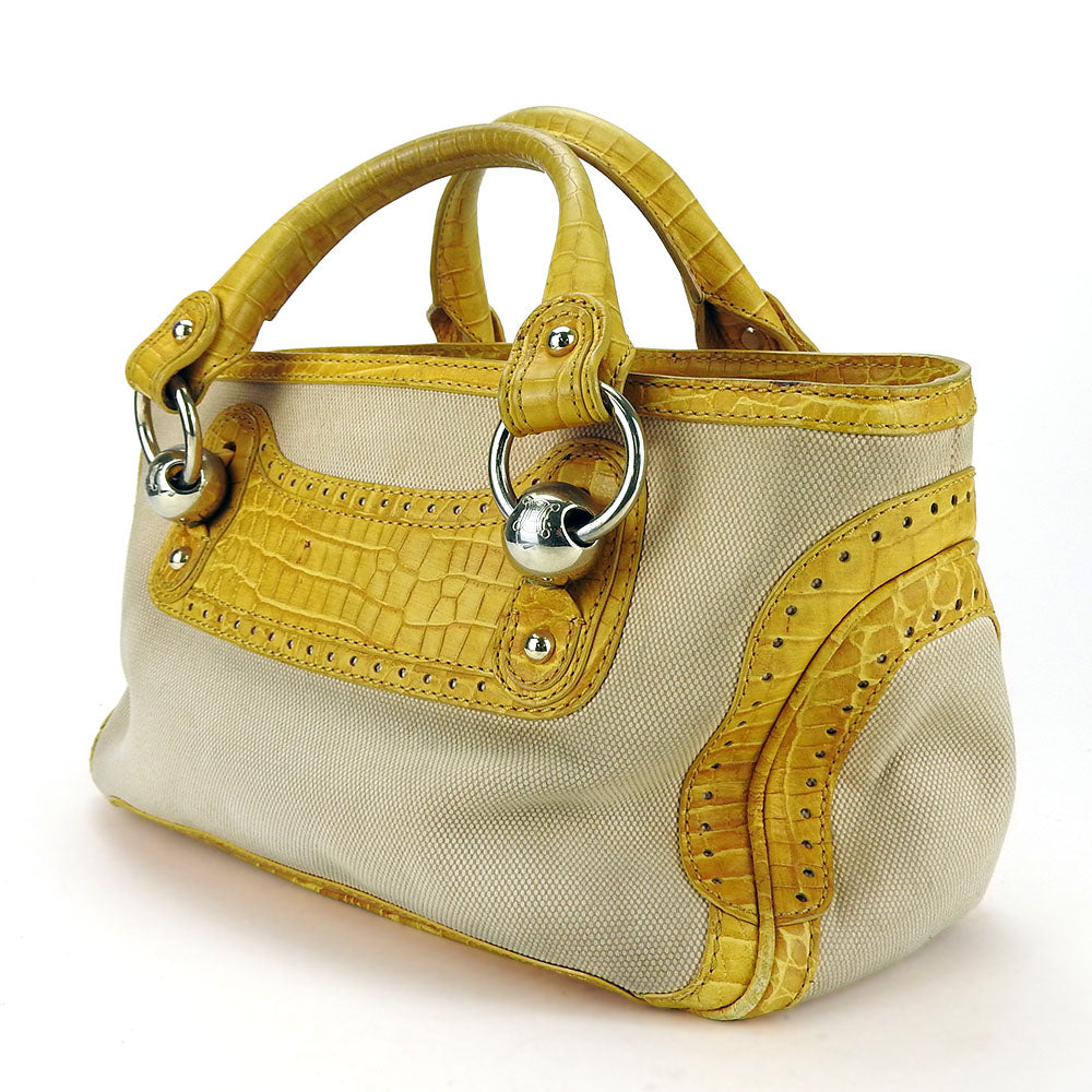 CELINE Handbag Canvas, Leather yellow Boogie bag Women