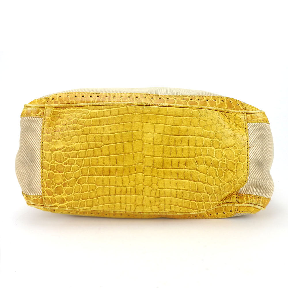 CELINE Handbag Canvas, Leather yellow Boogie bag Women
