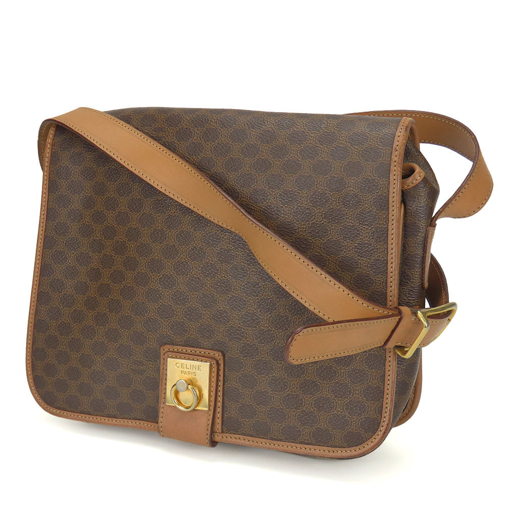 CELINE Shoulder Bag Leather, PVC Brown Macadam Women
