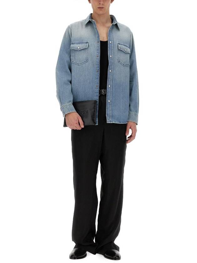 Luxury Saint Laurent Trending 2025 Oversized Denim Long Sleeve Shirt Blue