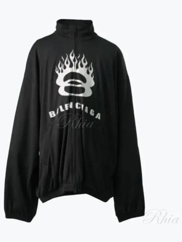 Luxury Balenciaga Trending 2025 Flame Print Zip-Up Jacket Black