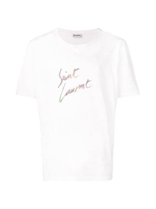 Luxury Saint Laurent Trending 2025 Men's Animal Pattern Logo Short Sleeve T-Shirt White