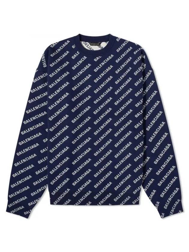 Luxury Balenciaga Trending 2025 Allover Logo Crew Sweatshirt Navy