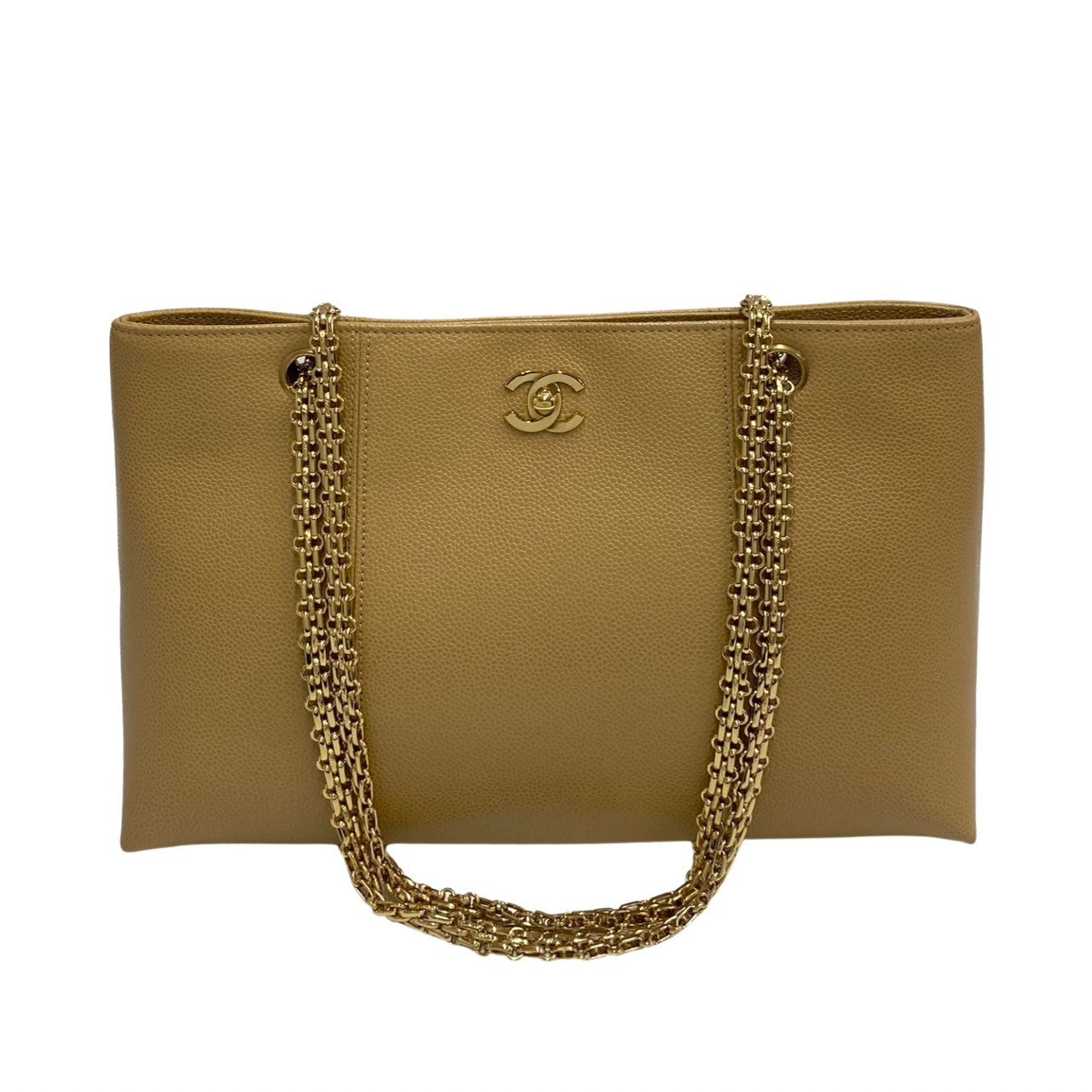 CHANEL Tote Bag leather beige Caviar skin Chain tote Women