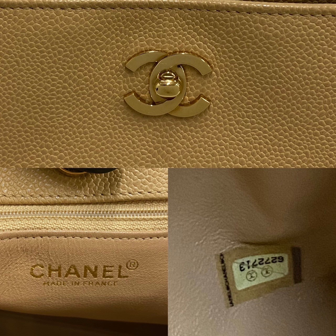 CHANEL Tote Bag leather beige Caviar skin Chain tote Women