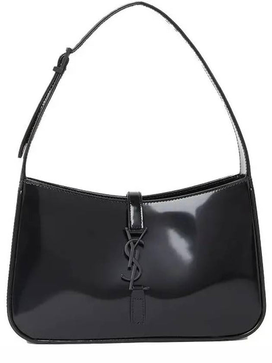 Luxury Saint Laurent Trending 2025 5 A 7 Shiny Leather Hobo Shoulder Bag Black